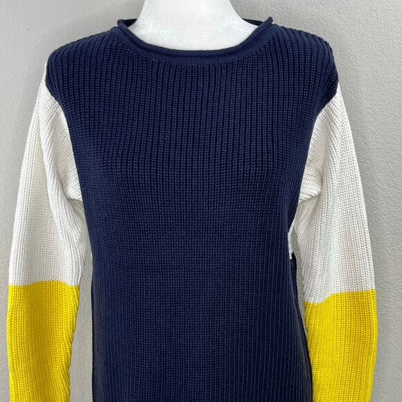 Workshop Andrea Jovine Reese Navy Blue White Yellow Colorblock Sweater NWT Small - Picture 4 of 10